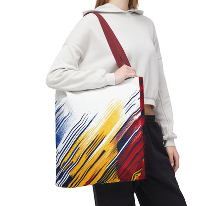 Abstract Brushstroke Tote Bag - Bold Red, Yellow & Blue All-Over Print