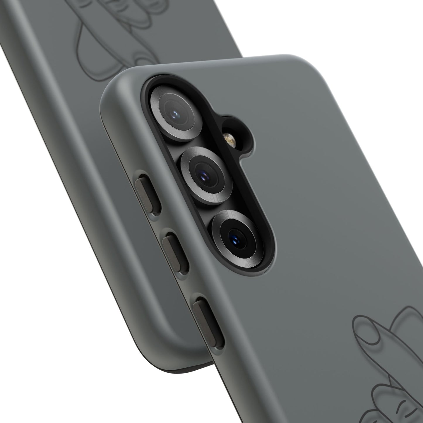 Silicone phone case with embossed Korean finger heart design, featuring a stylish and protective Printify accessory for smartphones.