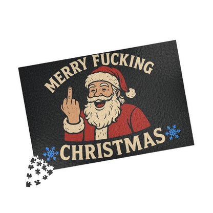 Merry Fucking Christmas Puzzle | Santa Middle Finger Holiday Jigsaw