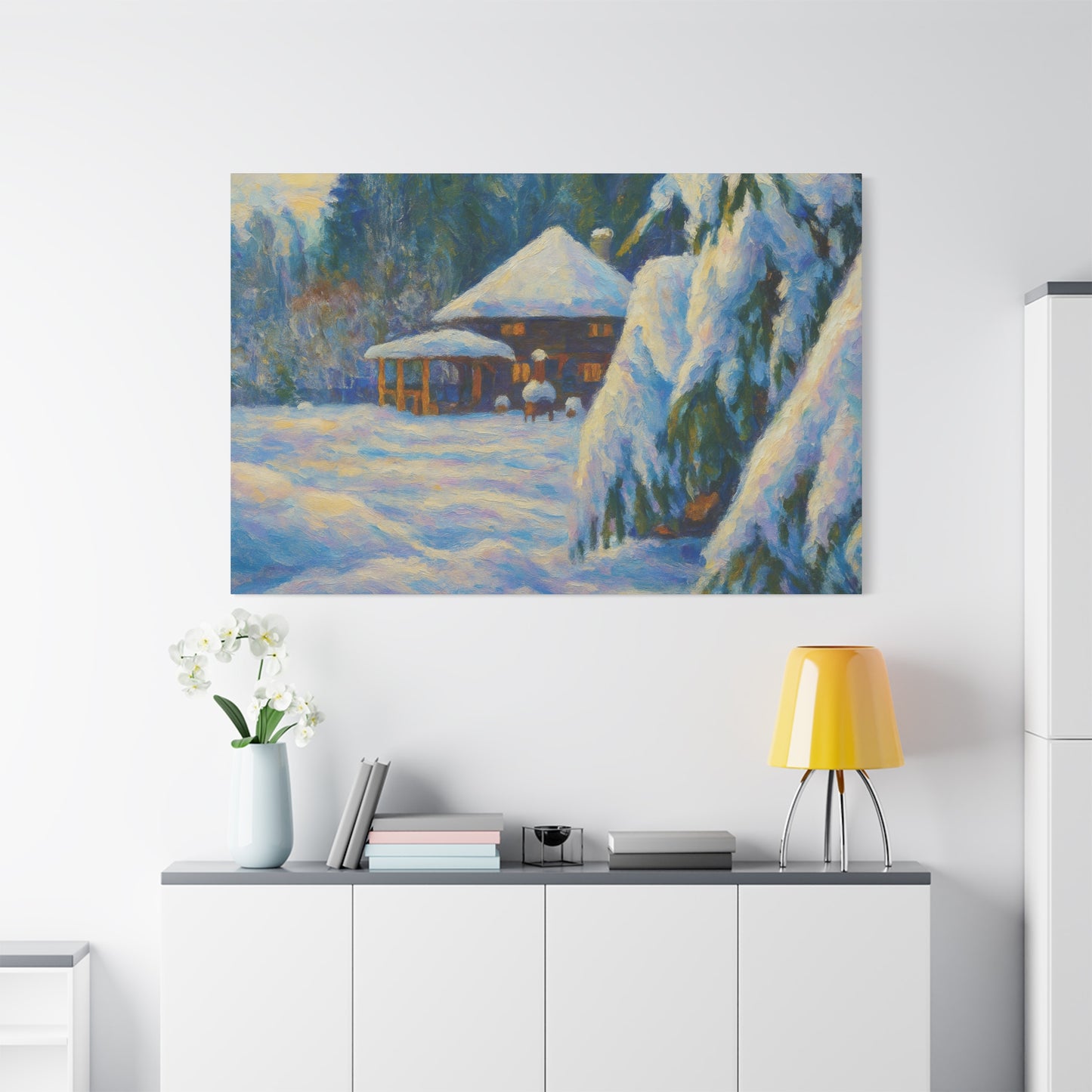 Winter Landscape Canvas Wall Art, Cozy Home Decor, Christmas Gift, Seasonal Artwork, Impressionist Style - TRV