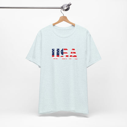 USA Flag Text Tee — Patriotic Fourth of July T-Shirt