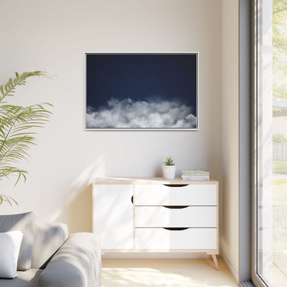 Framed night sky clouds matte canvas wall art featuring starry sky scene, designed by Printify for a celestial home decor accent.
