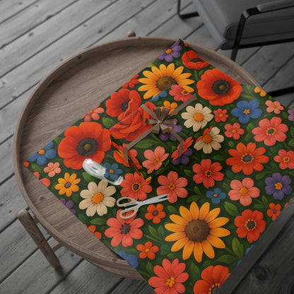 Floral Folk Art Wrapping Paper Roll — Bright Vintage Flower Gift Wrap