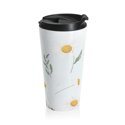 White daisy floral 15oz insulated stainless steel travel mug - view 4