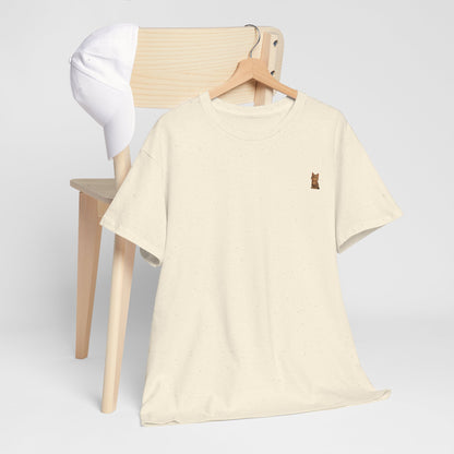 Brown kitten graphic T-shirt for cat lovers, featuring a cute printed design on a comfortable casual tee.