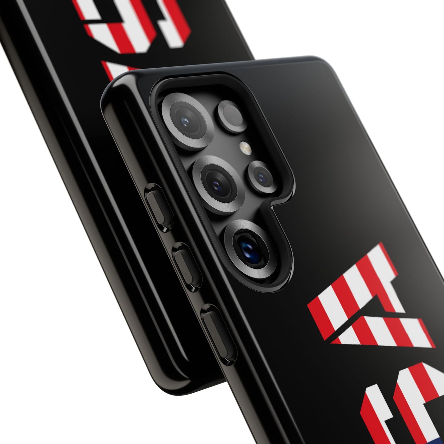 USA patriotic phone case with American flag design, durable tough case by Printify for iPhone or Android.