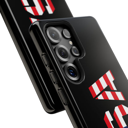 USA patriotic phone case with American flag design, durable tough case by Printify for iPhone or Android.