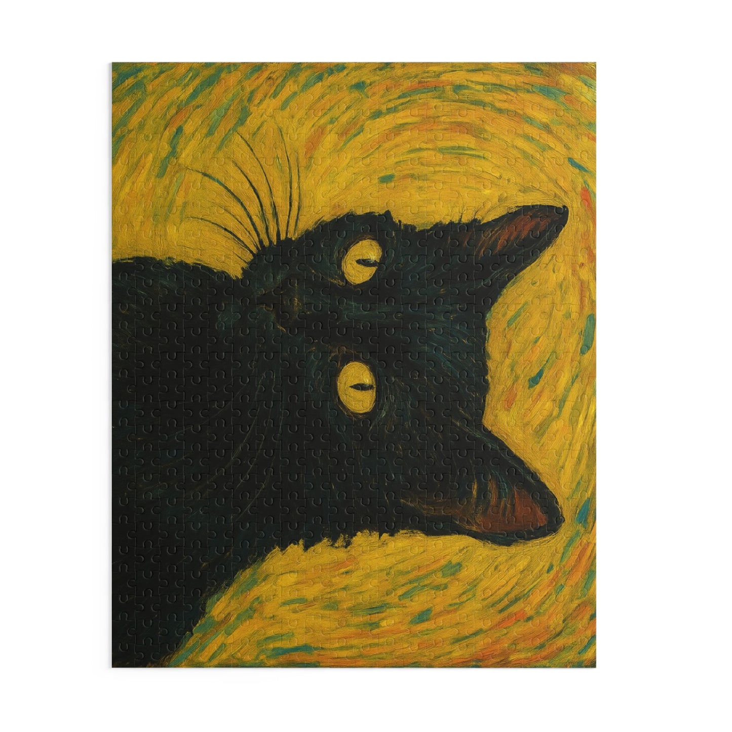 Black cat portrait puzzle by Printify featuring a custom photo design, available in 120 to 500 pieces.