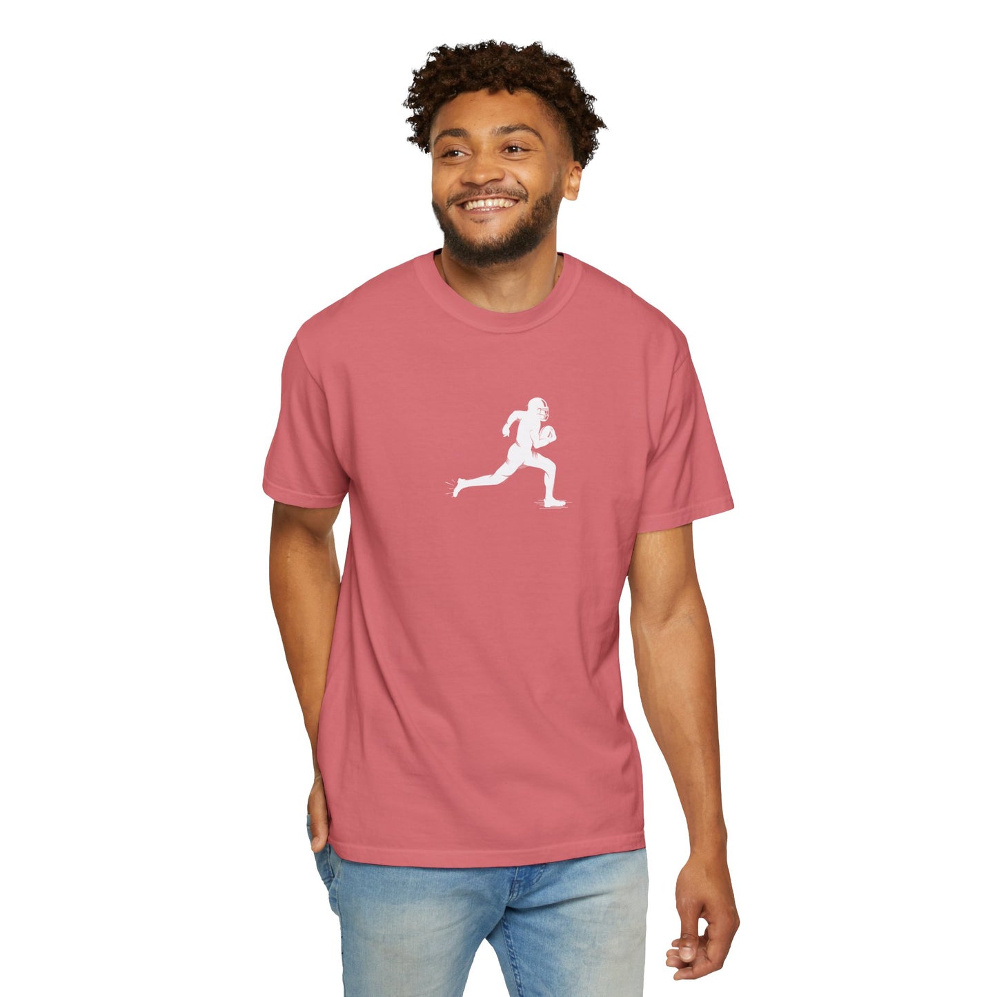 Sporty Unisex Garment-Dyed T-Shirt with Football Player Graphic, Activewear, Casual Wear, Gift for Runners, Fitness Apparel, Everyday Style