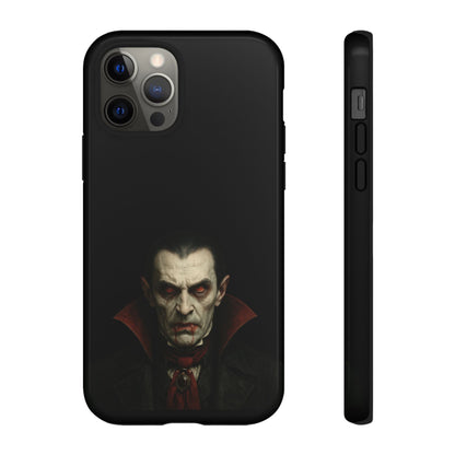 Gothic Dracula vampire portrait phone case for iPhone, featuring horror-themed artwork on a Printify phone cover.