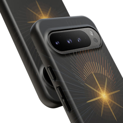 Tough Cases - Radiant Star Phone Case, Protective Black Shockproof Cover with Golden Light Design