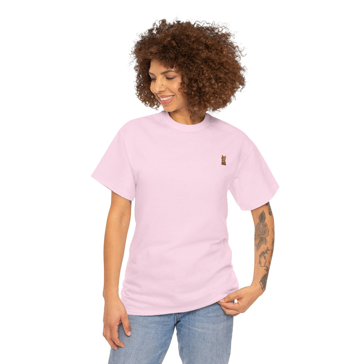Brown kitten graphic T-shirt for cat lovers, featuring a cute cat print on a casual Printify T-shirt.