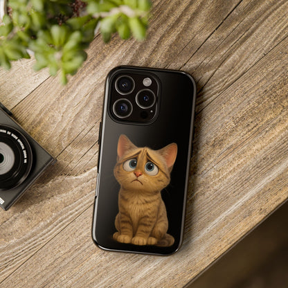 Cute sad kitty design phone case for iPhone by Printify, featuring a protective cover with a sad kitten illustration.