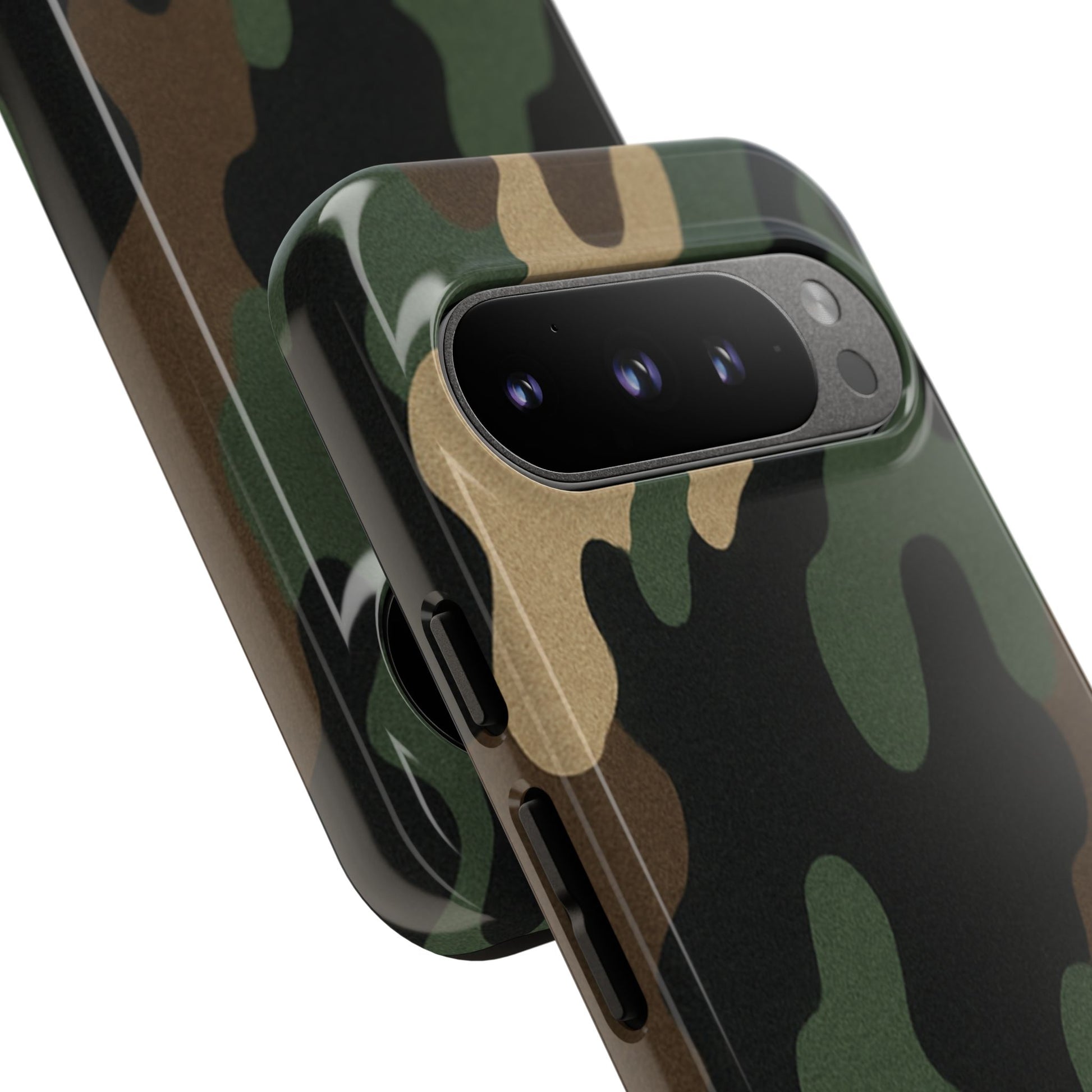 Military green camo tough phone case by Printify, rugged protective cover for smartphones with a durable design.