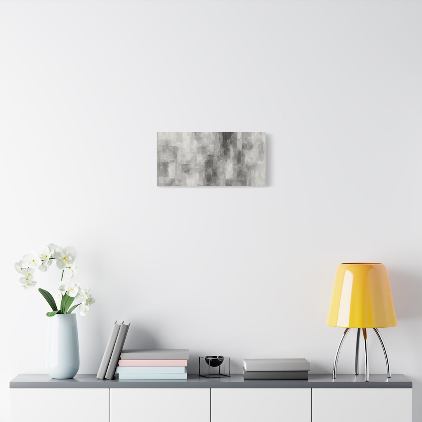 Abstract grey brushstroke canvas wall art by Printify, neutral modern matte stretched canvas for contemporary home decor.