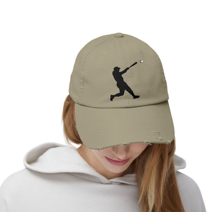 Distressed baseball cap featuring a silhouette batter design, made by Printify, with a curved brim and casual style.