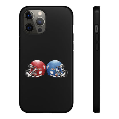 Red and blue football helmet tough phone case for iPhone, protective Printify cover with detailed helmet design.
