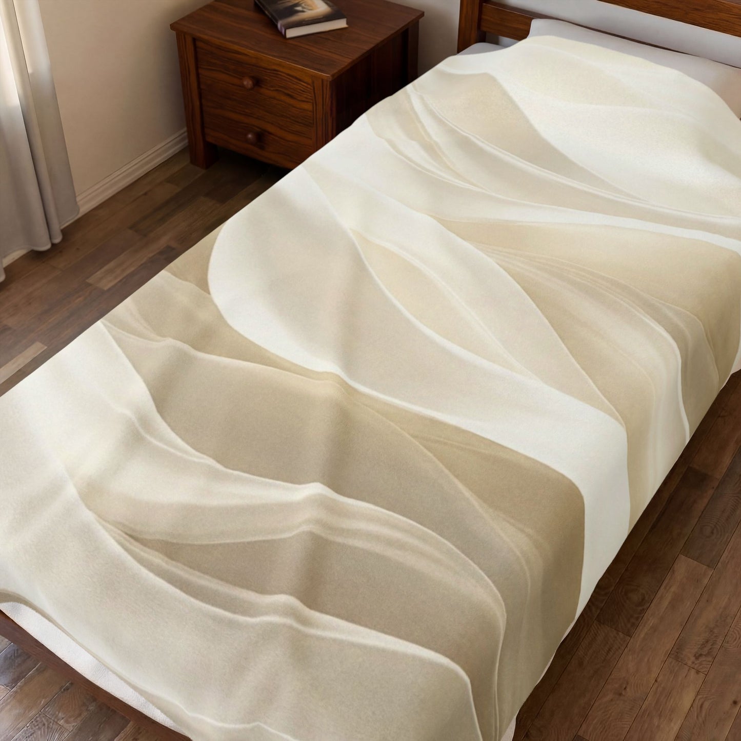 Neutral Abstract Waves Velveteen Plush Blanket | Beige Swirl Pattern