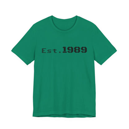 Vintage Est. 1989 Printify T-shirt with graphic design celebrating the year of birth, casual men's or women's tee.