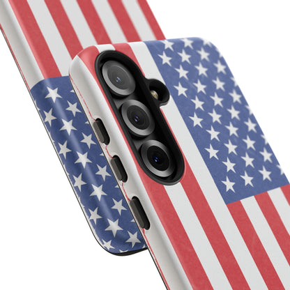 Durable American flag phone case for iPhone by Printify, featuring a patriotic design and rugged protective style.