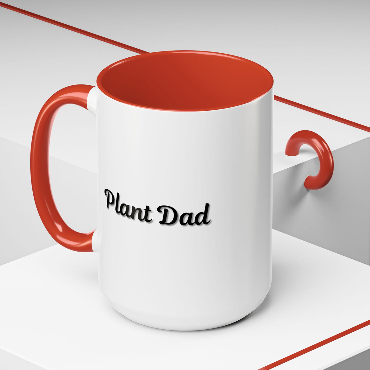Black-handle Plant Dad coffee mug with plant illustrations, 11oz, ideal for plant lovers and gift-giving.