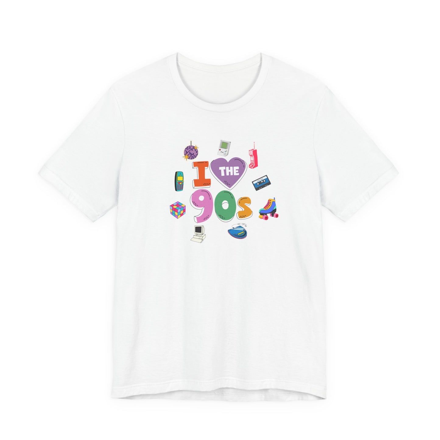 I  Love the 90's Short Sleeve Tee - Retro Graphic Tee, Vintage Style Shirt, Perfect for Casual Outings, 90s Nostalgia Apparel