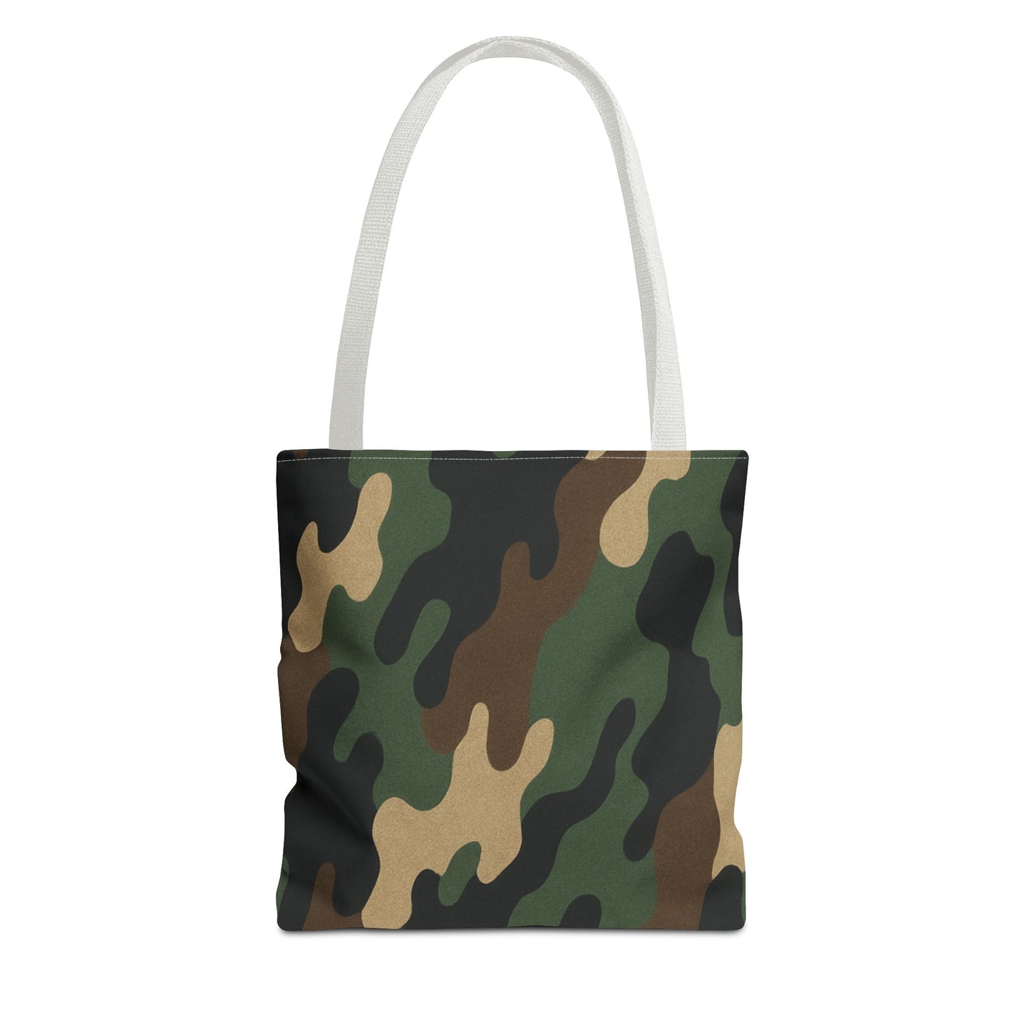 Camo pattern tote bag by Printify featuring all-over print canvas design, with sturdy handles for carrying essentials.