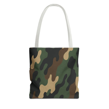 Camo pattern tote bag by Printify featuring all-over print canvas design, with sturdy handles for carrying essentials.