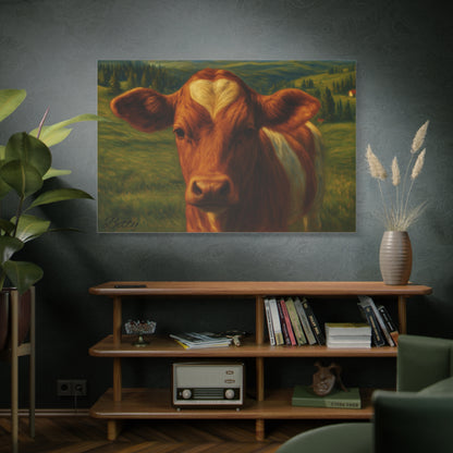 Cow Calf Portrait Canvas Print, Farm Animal Wall Art Decoration, Custom Matte Canvas Picture, Barnyard Animal Rustic Decor, Personalized - TRV