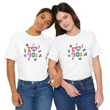 I  Love the 90's Short Sleeve Tee - Retro Graphic Tee, Vintage Style Shirt, Perfect for Casual Outings, 90s Nostalgia Apparel