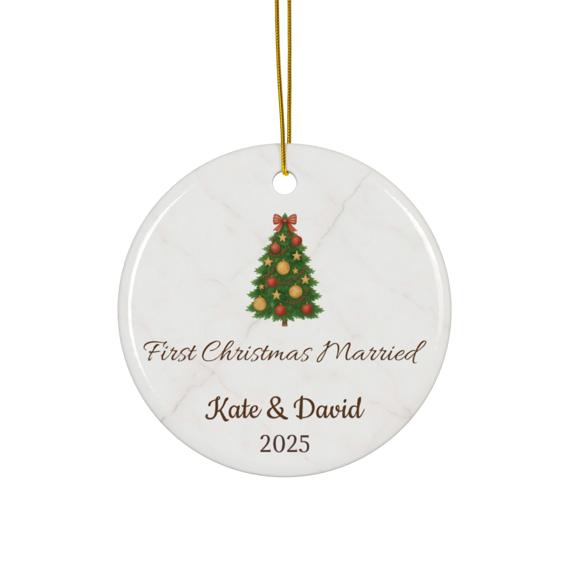 First Christmas Married Ceramic Ornament | Personalized Names & Year - TRV