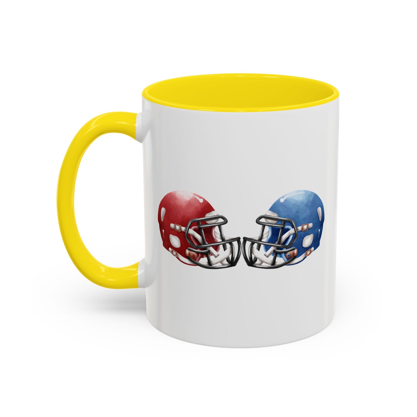 Football Helmet Coffee Mug — Red vs Blue Rivalry Accent Mug (11/15oz)