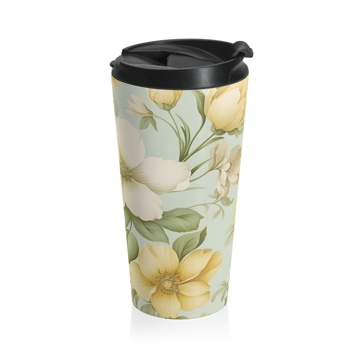 Yellow dogwood floral 15oz insulated stainless steel travel mug - view 4