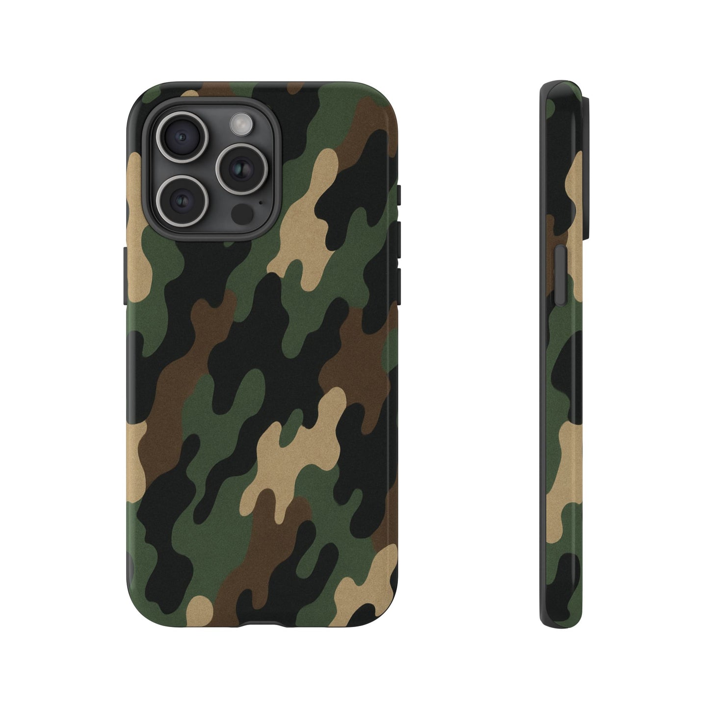 Camouflage tough phone case by Printify showing a rugged camo design for durable smartphone protection.
