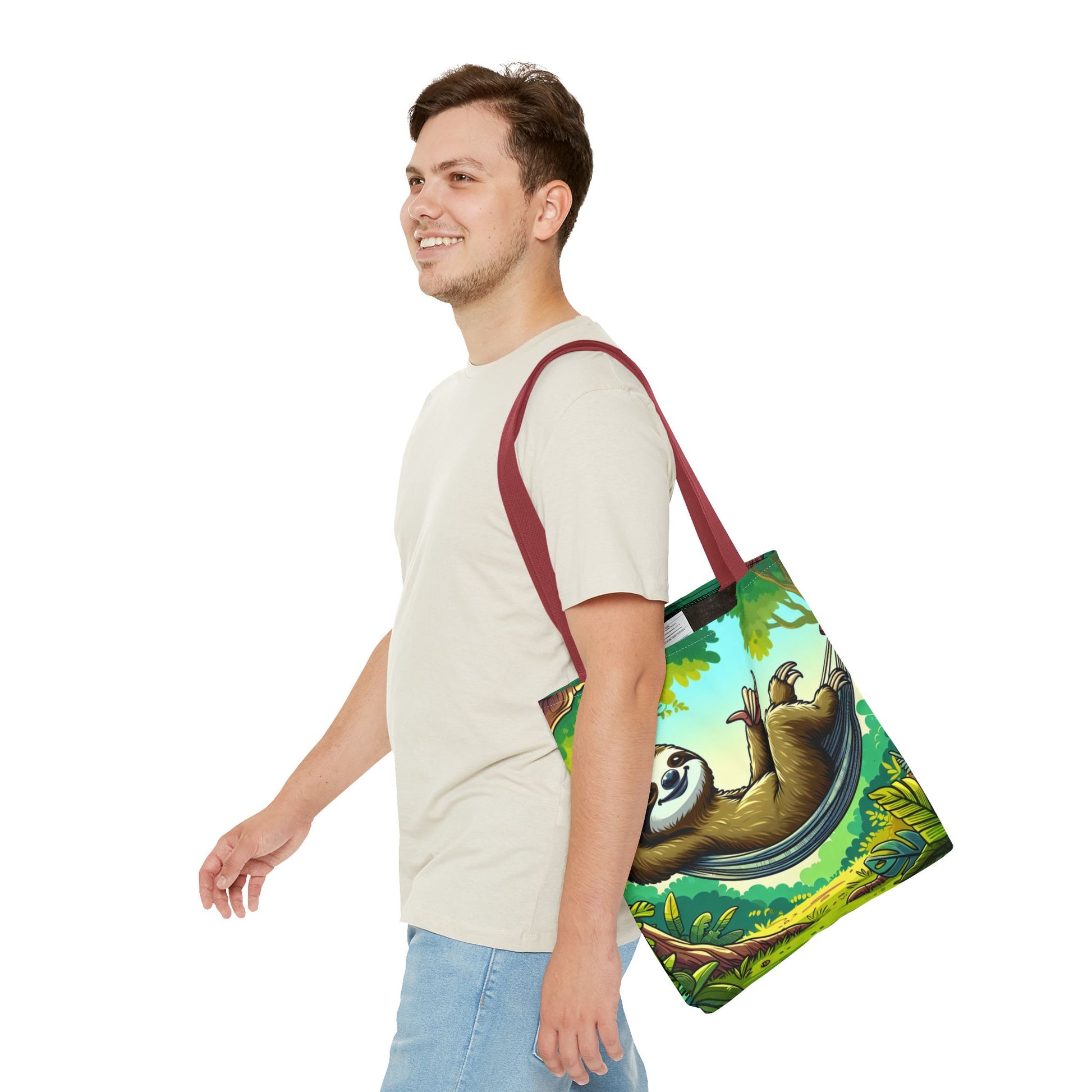 Cute sloth tote bag by Printify, eco-friendly canvas bag featuring a sloth design, perfect for animal lovers and everyday use.