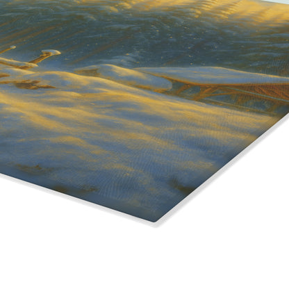 Winter Cabin Glass Cutting Board – Snowy Forest Scenic Kitchen Décor