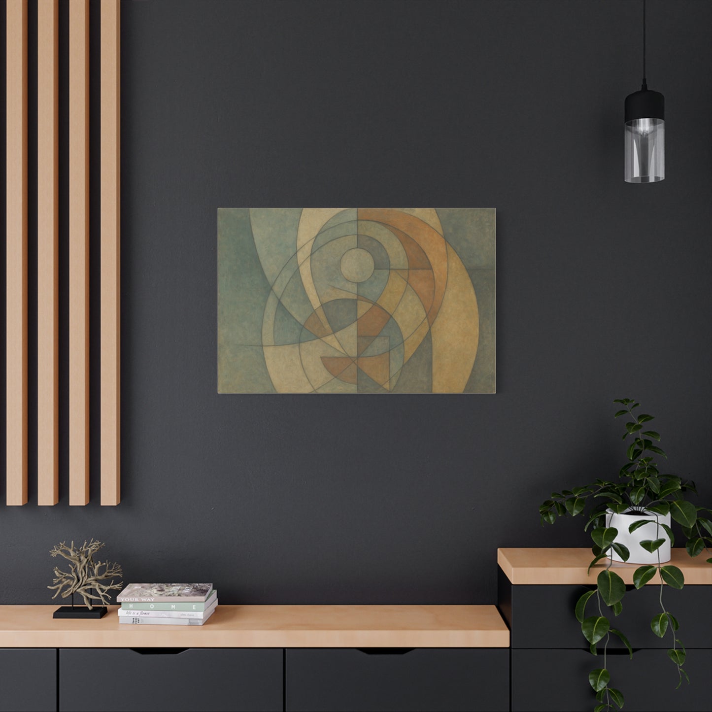 Abstract geometric circles on a matte canvas print by Printify, featuring modern circular shapes and vibrant colors.