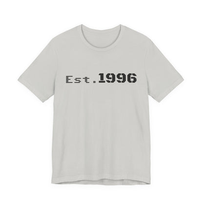 Vintage Est. 1996 T-shirt by Printify featuring a classic design, perfect as a birthday gift for those born in 1996.