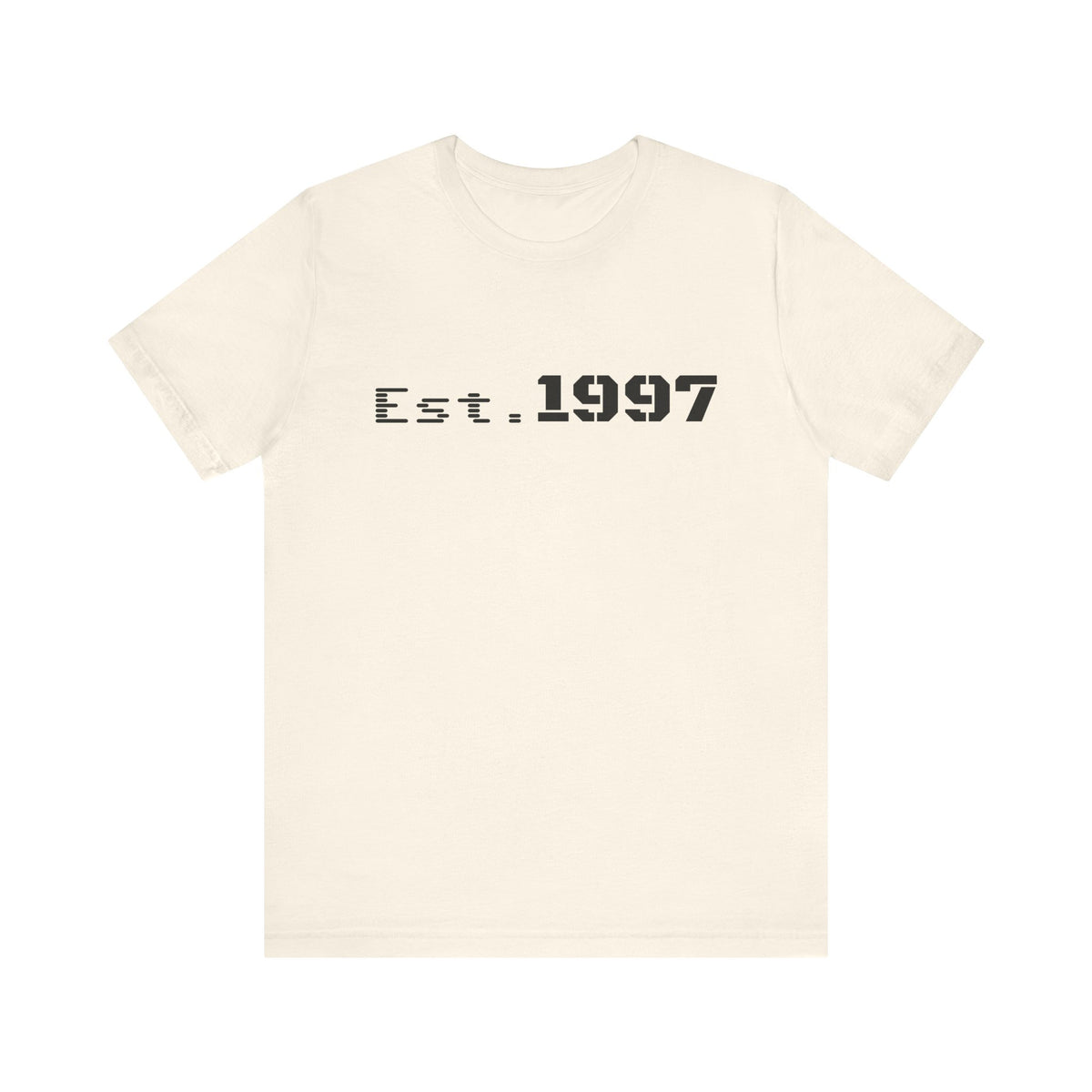 Vintage 1997 Established T-Shirt by Printify featuring bold "Est. 1997" graphic on a classic cotton tee.