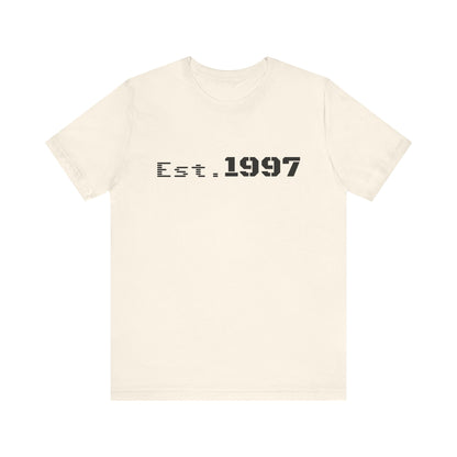 Vintage 1997 Established T-Shirt by Printify featuring bold "Est. 1997" graphic on a classic cotton tee.