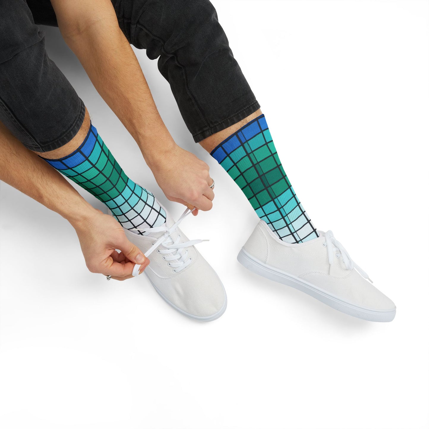 Teal Gradient Grid Socks | Sublimation Patterned Socks