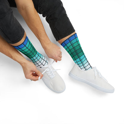 Teal Gradient Grid Socks | Sublimation Patterned Socks