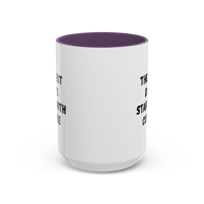 Ceramic coffee mug with "The Best Days Start With Coffee" message in black text on white background, 11oz size.