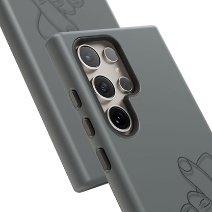 Silicone phone case with embossed Korean finger heart design, compatible with smartphones, by Printify.