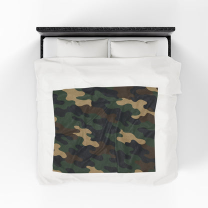 Cozy Camouflage Velveteen Plush Blanket | Ideal for Campouts, Living Room Decor, Gift for Him, Outdoor Adventures, Soft Throw - TRV