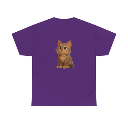 Cute brown kitten graphic T-shirt for cat lovers, featuring a playful design on a comfortable Printify T-shirt.