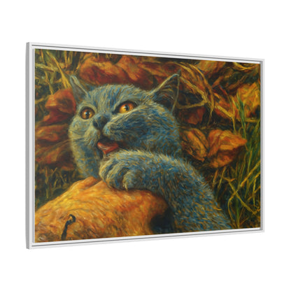 Blue cat canvas print featuring whimsical wall art, perfect as a gift for cat lovers, by Printify.