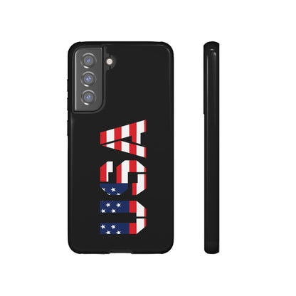 USA Phone Case with American flag design, durable tough case by Printify for iPhone or Android smartphones.