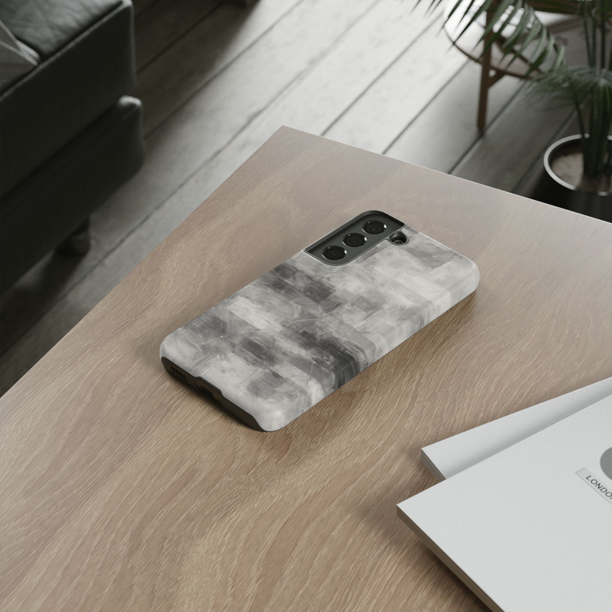 Abstract gray grid phone case for iPhone, tough protective cover with modern geometric design by Printify.