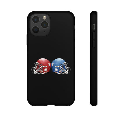 Red and blue football helmet tough phone case for iPhone, protective case with football design by Printify.